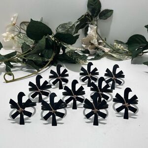Lot Of 10 Vtg Asian-style Table Napkin Rings OS Black W/ Cardo Geometric Design
